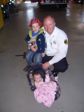 Michael and Chloe visiting dad at work