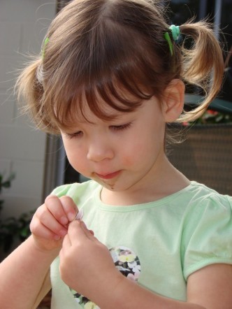 easter checking out her sticker