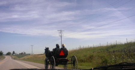 Amish family coming from town.