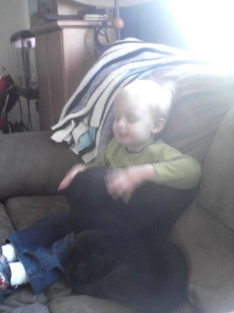 My nephew with the puppies