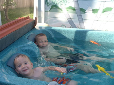 GRANDSONS IN OUR HOT TUB