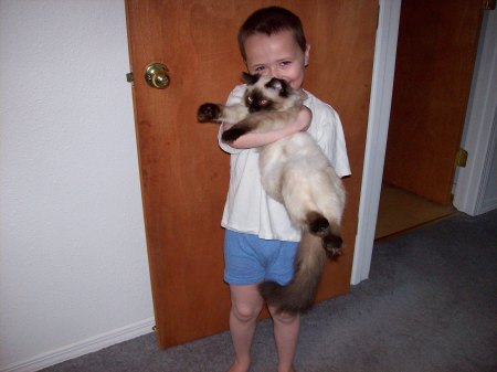 My Son Cameron with our Kitty Cleo