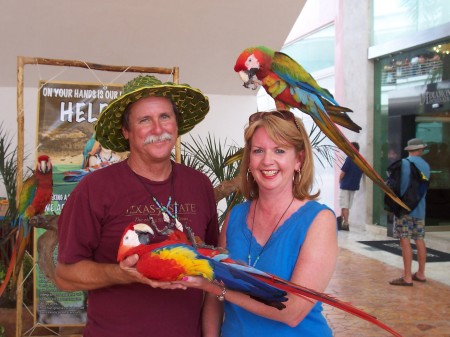 With parrots in Cozumel