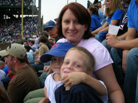 Sharon and the boys at the Cubs game