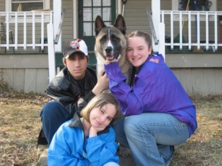 My kids & Gizmo, our Akita