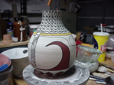 Pot in early stages of painting