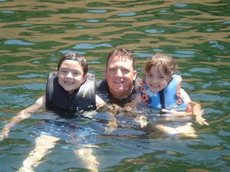 My husband and kids at Lake Mc Clure/Merced