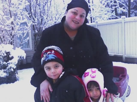 me and the kids in the snow at the condo