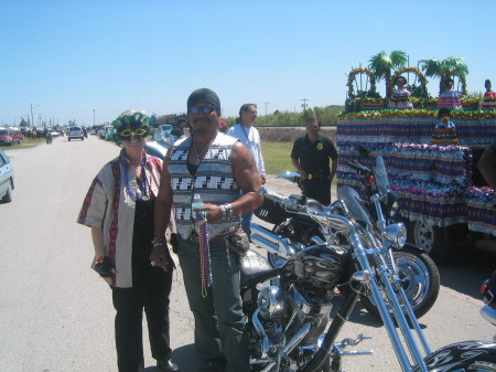 Clewiston Parade-Ronnie Billie and the Seminole Tribe (my bike next to the float)