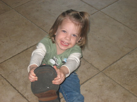 Jenna, trying on my shoes.