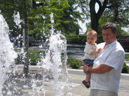 Mike and Ethan at the fountain