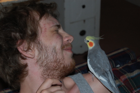 My son and his bird, Toshi