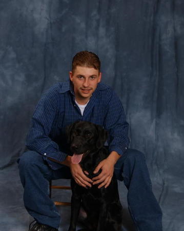 My son Chad and our Black Lab, Gunny