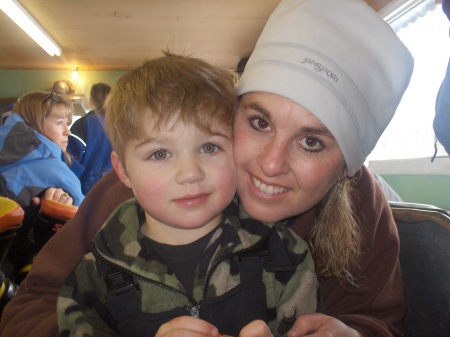 Mitchell and mom in the lodge