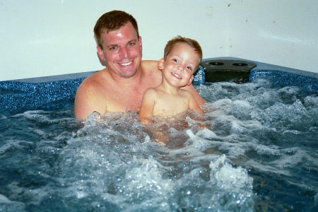 Daddy and Preston in hot tub