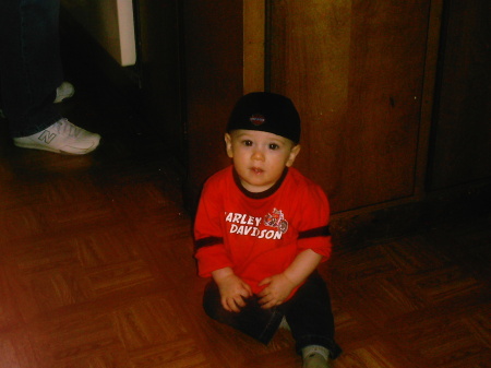 Grandson hunter in his harley outfit.