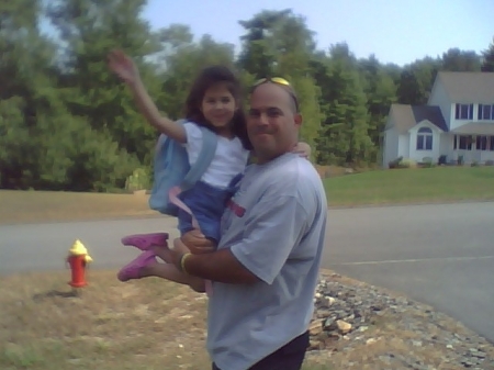 jilly and daddy waiting for bus