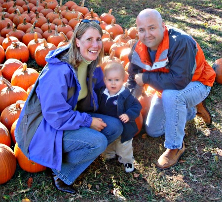 Enjoying the pumpkin patch with my son & Bryan