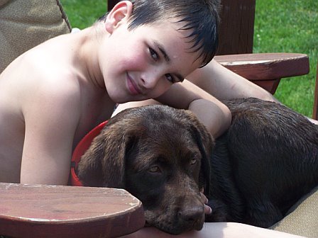Lukas and Chewy at our pool