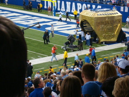 Me pulling the Superbowl Replica ring on the Colts field opening night!