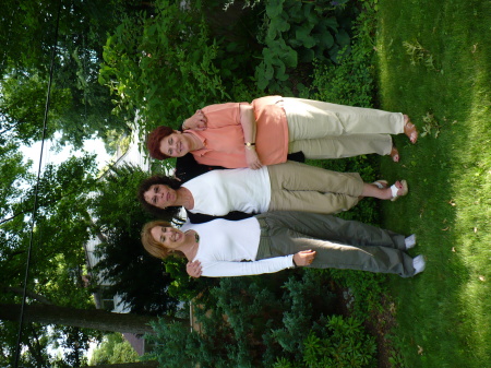 In the garden with sister Barbara and friend