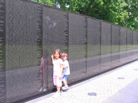 Angie with Samuel at the Vietnam Wall