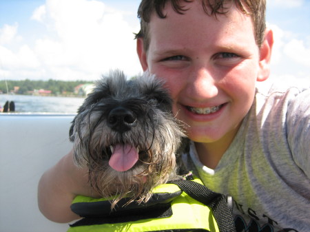 Nathan and Schatzi on the boat
