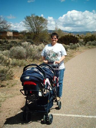 walking the Arroyo trail with grandbabies in Sante Fe