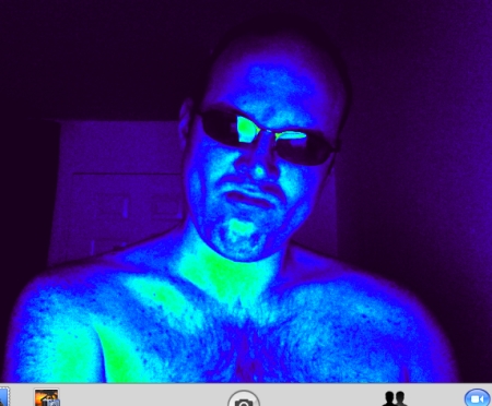 Chest hair in thermal!  It's a freaky face!