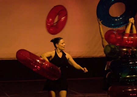 Cindy dancing with innertubes