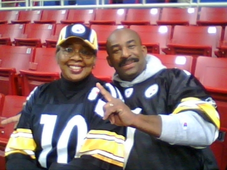 My husband and I at Steelers/Rams Game.