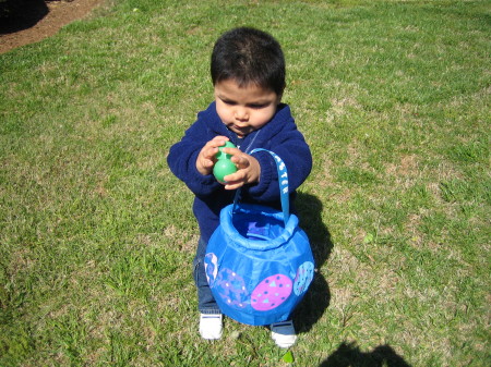 Eddie collecting Easter eggs