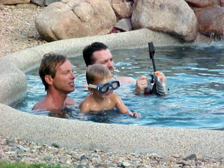 Dan, Tristan and me in Dan's pool