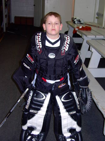 My son Conner playing goalie at his hockey game March 2007