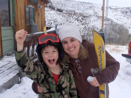 R.J. and mom a day after skiing and boarding.