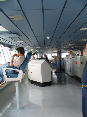 On the bridge of the USNS Lewis and Clark