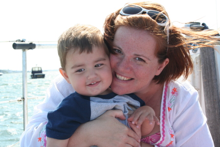 Noah and Pascale on our sailboat