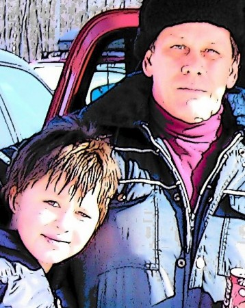 a cartoon photo of my son Aaron and me