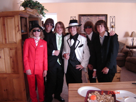 Dalton (my son) in red and Garrett (My stepson) and friends going to their 8th grade dance