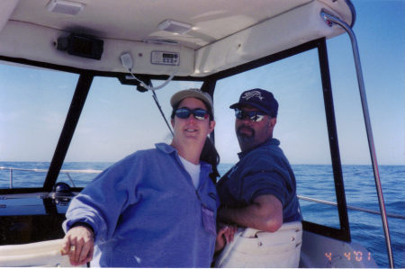 Kit and Myself on our boat in Fort Bragg