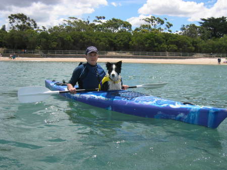 My Husband and dog ocean kayaking