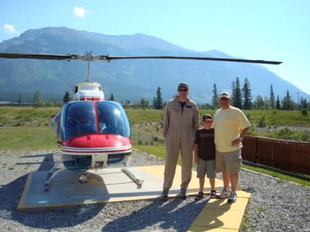 Landon and I getting ready for our chopper ride over the rockies