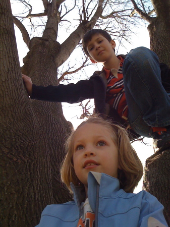 Emma, Alex in a tree