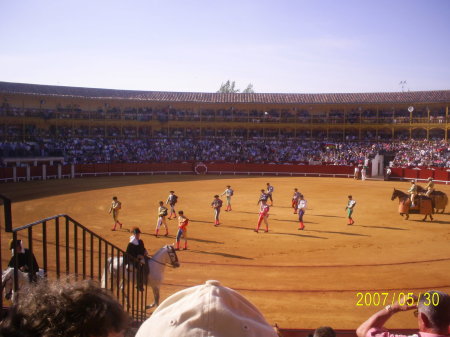The grand entrance of the matadors in a traditional bullfight