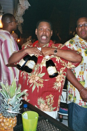 bob with champagne bottles