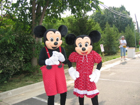 My best view - My daughter Rachel (Minnie) and I (Mickey) preparing for our City's July 4th Parade