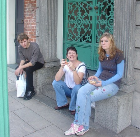 Eatin' shrimp on the sidewalk in New Orleans