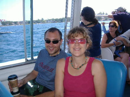 My husband and I on a boat on vacation in Tobermory this summer!