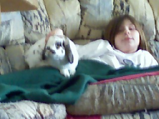 Rachael & our bunny Ripple ( He thinks he's a cat )