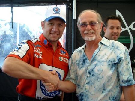 Me meeting one of the drivers of the "John Force Castrol team"